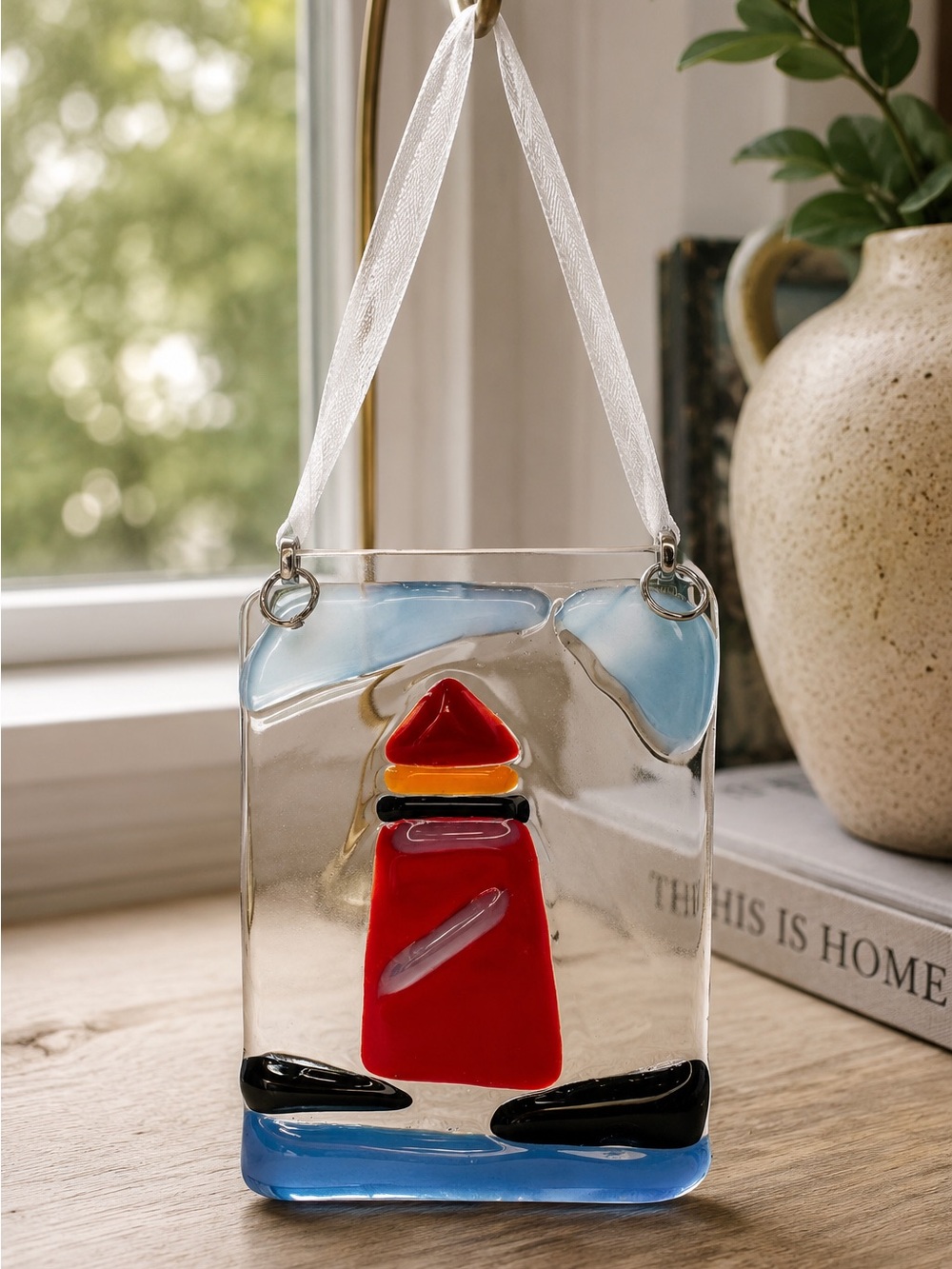 Handmade Red Lighthouse Fused Glass Suncatcher - Unbranded